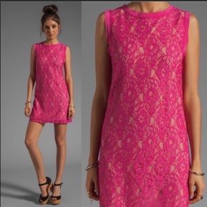 Joie Isette Color Lace Dress in Bright Fuchsia Pink Mini Wedding Party